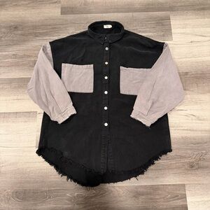 Blushing Brunette Womens Black/Grey Distressed Denim Button Up Jacket Size Large